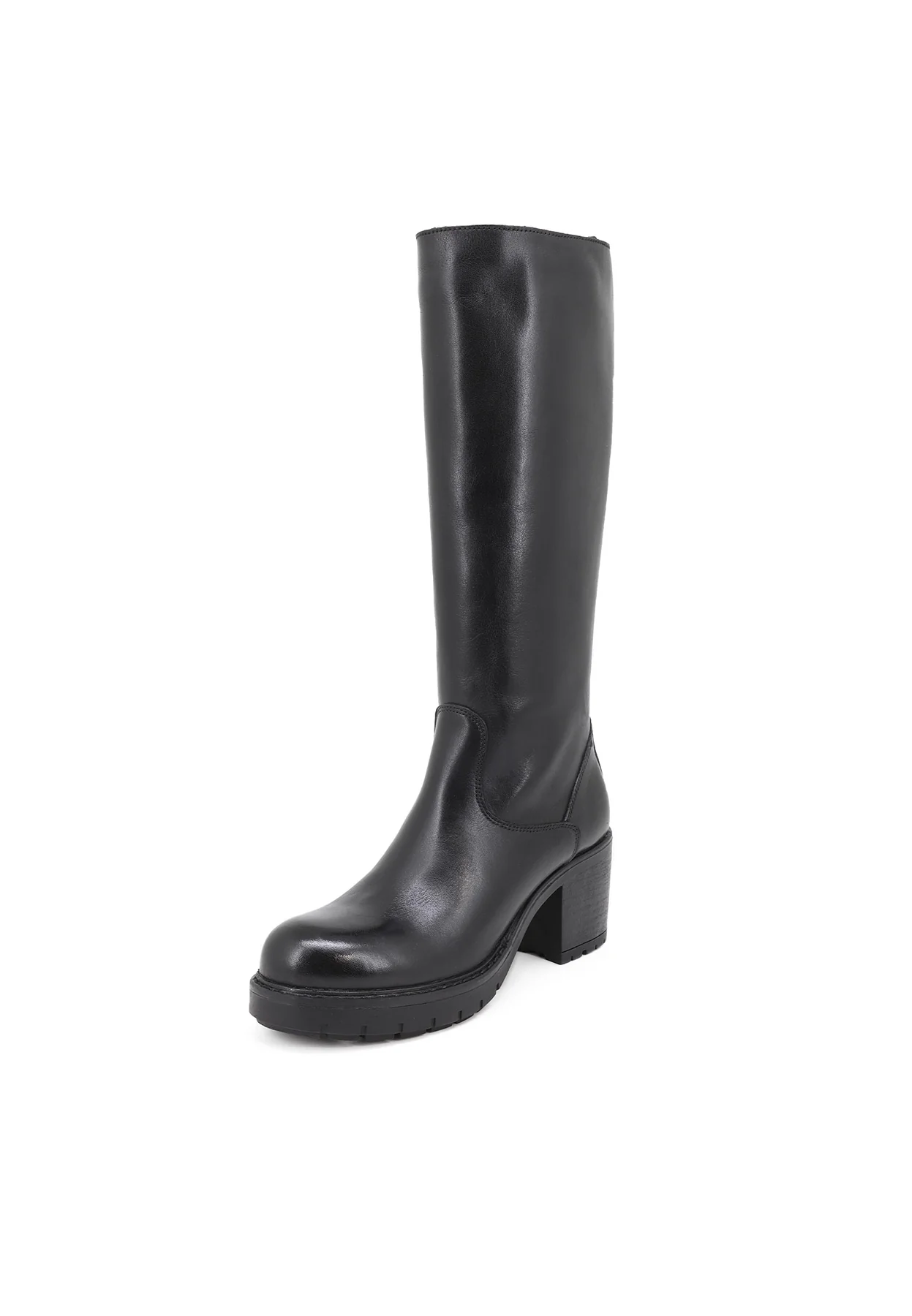 Stivale alto nero in vera pelle con tacco largo QH-22 L295 - Image 3