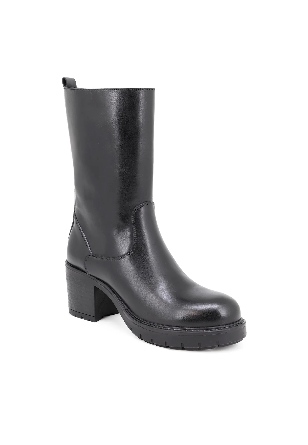 Stivaletto alto nero in vera pelle con tacco QH-22 S296 - Image 2