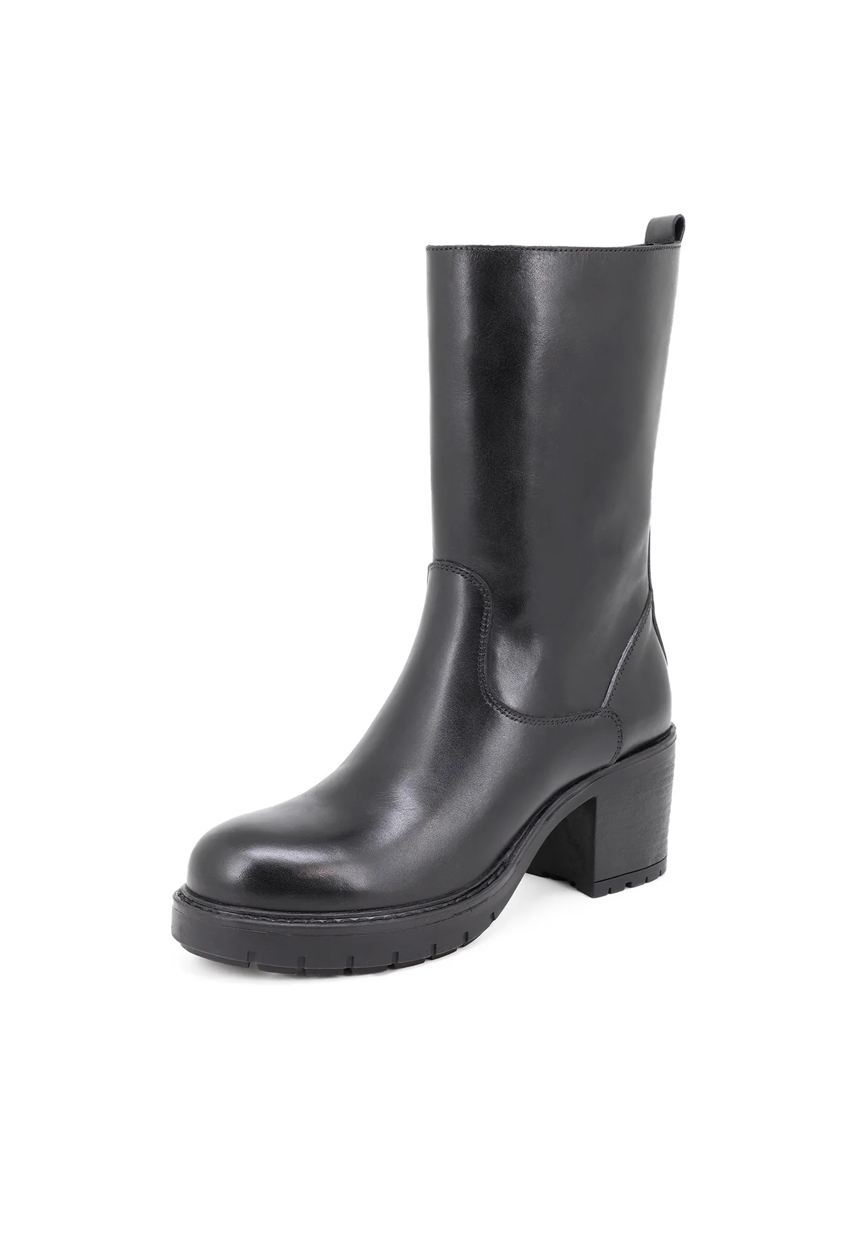 Stivaletto alto nero in vera pelle con tacco QH-22 S296 - Image 3