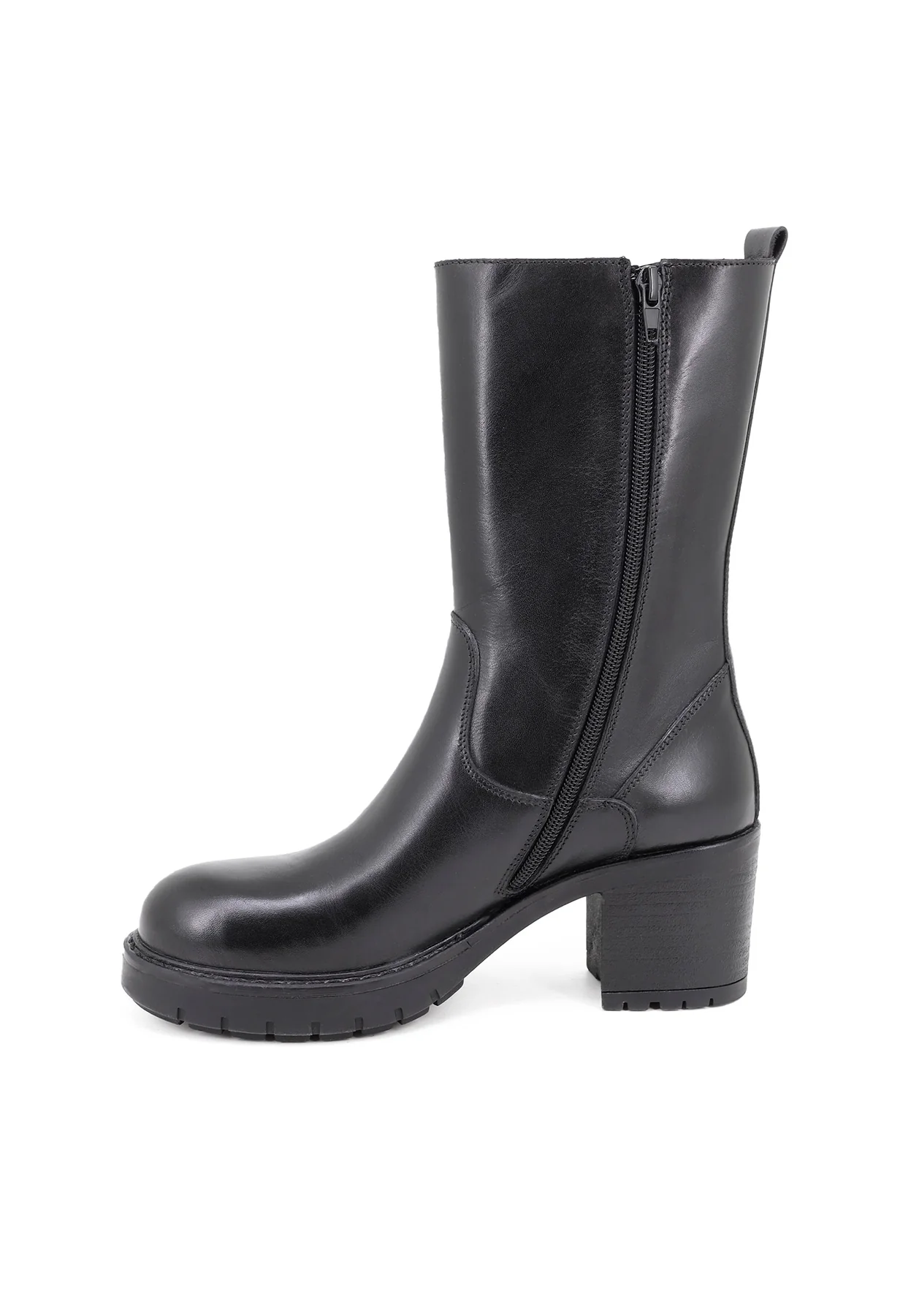 Stivaletto alto nero in vera pelle con tacco QH-22 S296 - Image 4