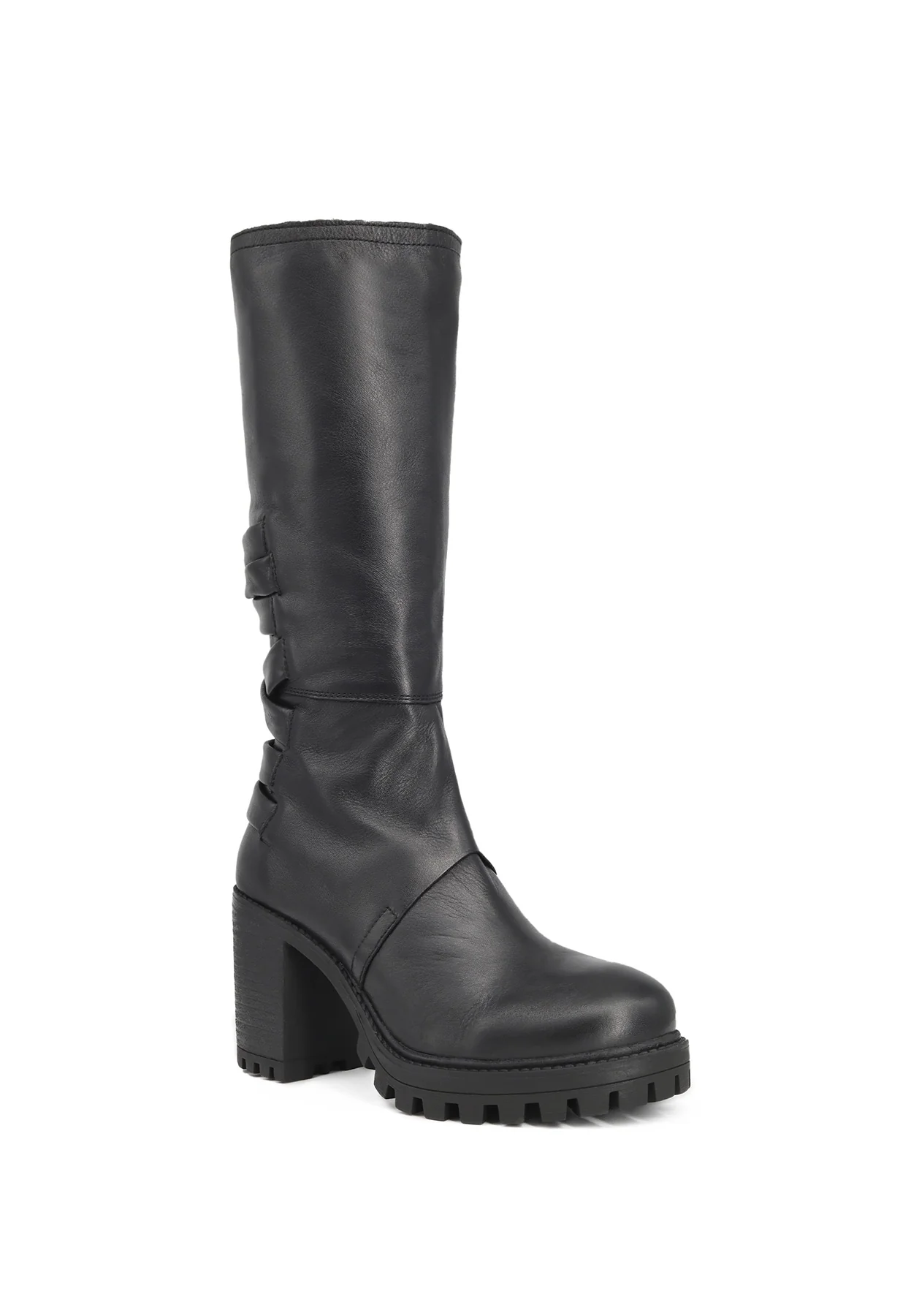 Stivale alto nero in vera pelle con tacco largo QH22 L-317 - Image 2