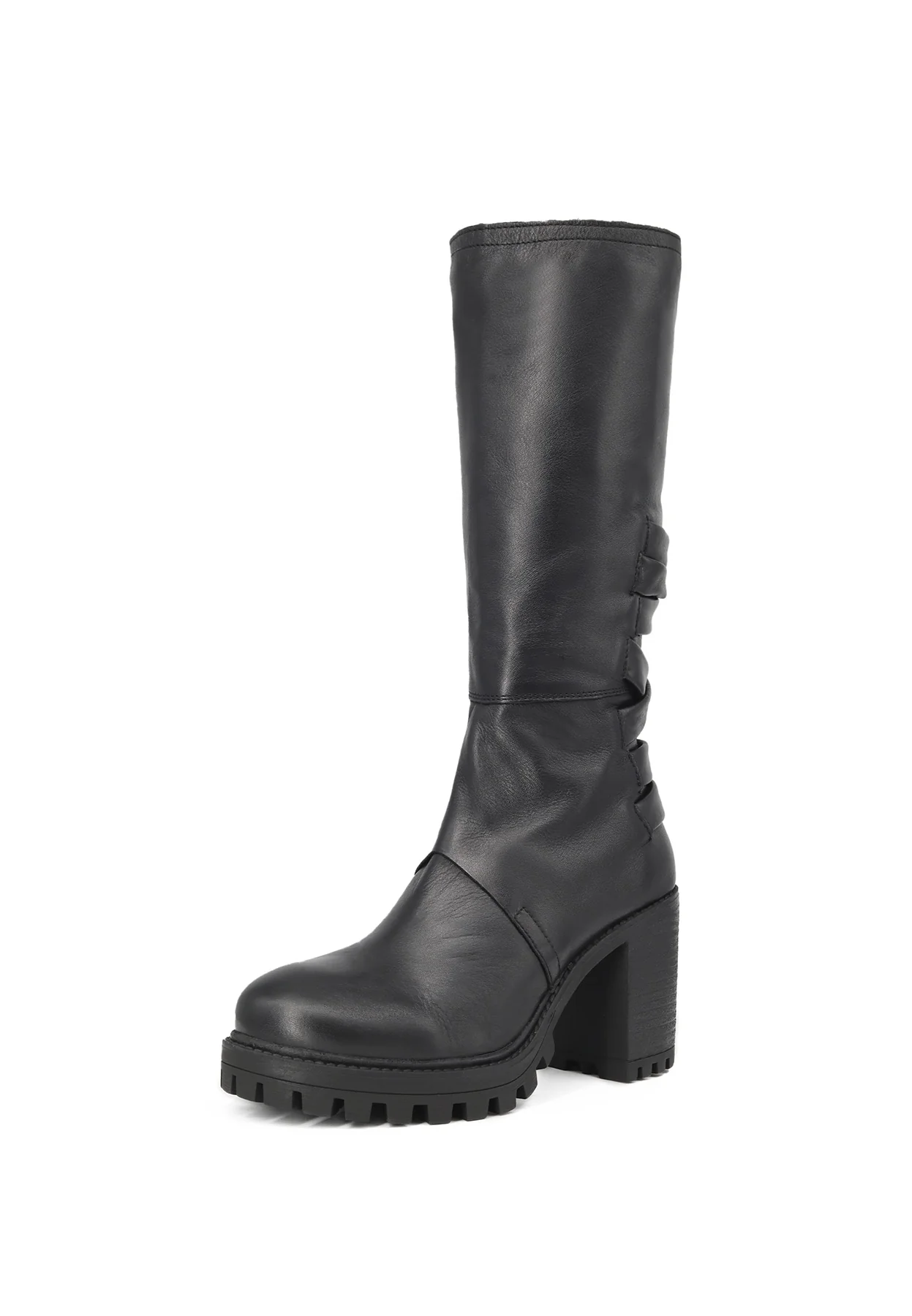 Stivale alto nero in vera pelle con tacco largo QH22 L-317 - Image 3