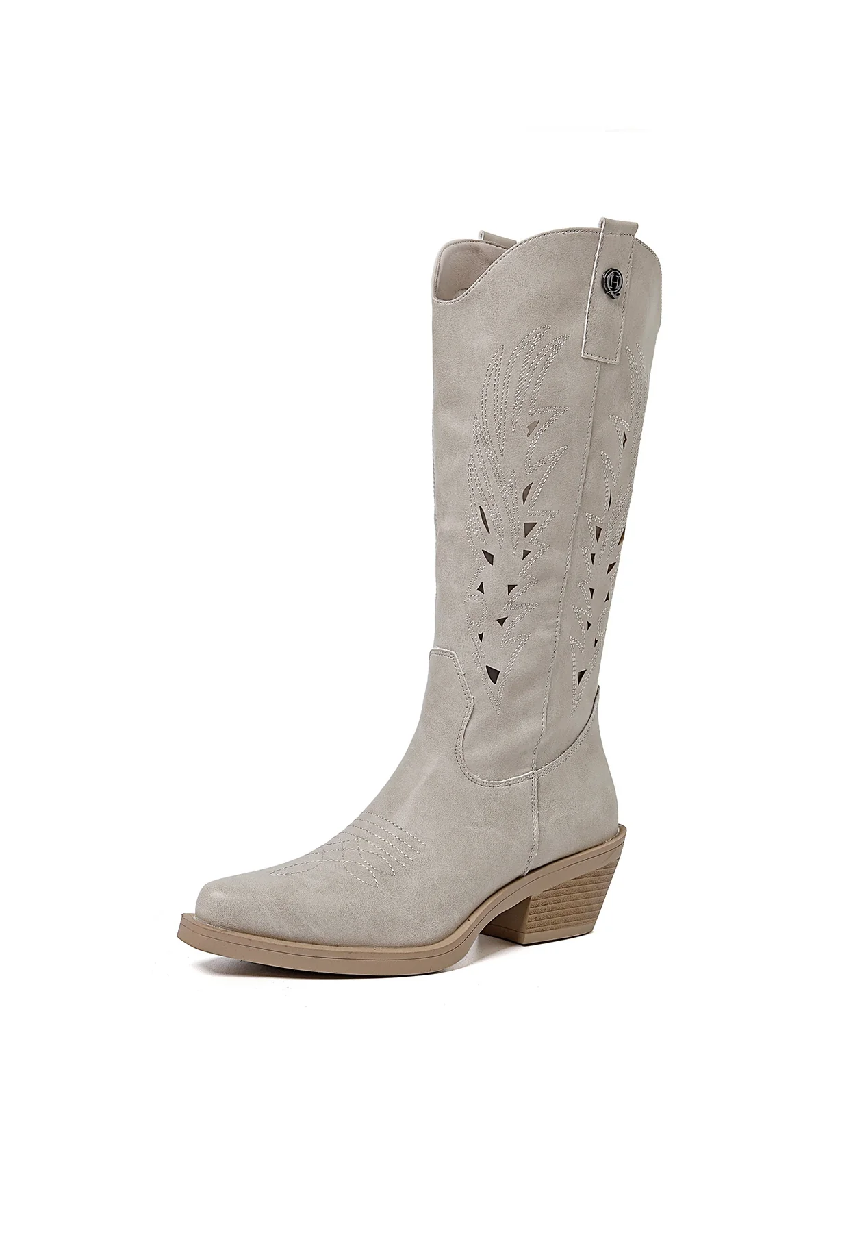 Stivale texano beige traforato con tacco medio X28-103 - Image 7