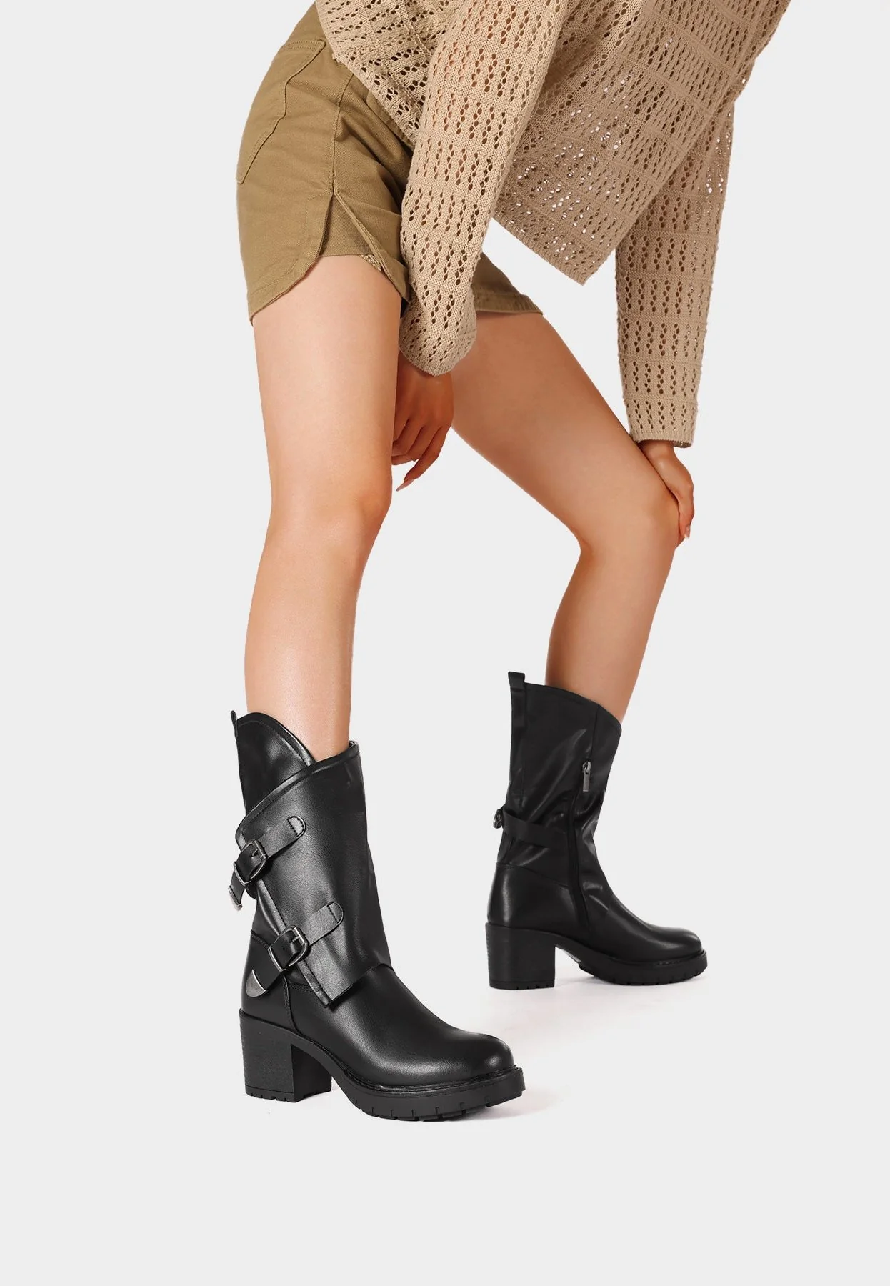 Stivali donna biker con tacco X31-101